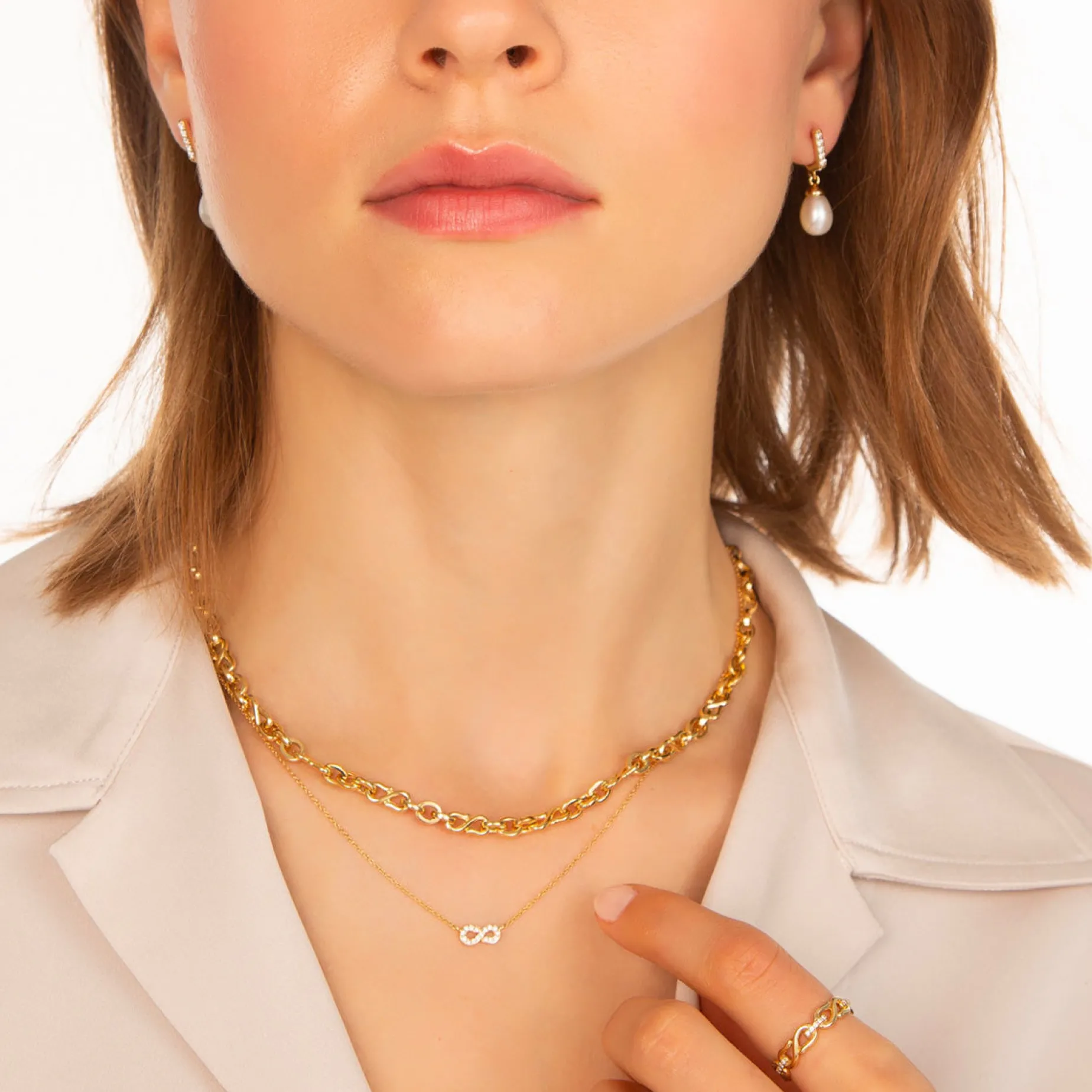 Infinity Huggie & Pearl Drop Earrings