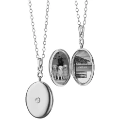 Infinity White Sapphire Silver Engraved Locket Necklace