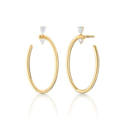18K Gold Large Oval “Galaxy Wrap Hoop” Earrings with White Diamonds
