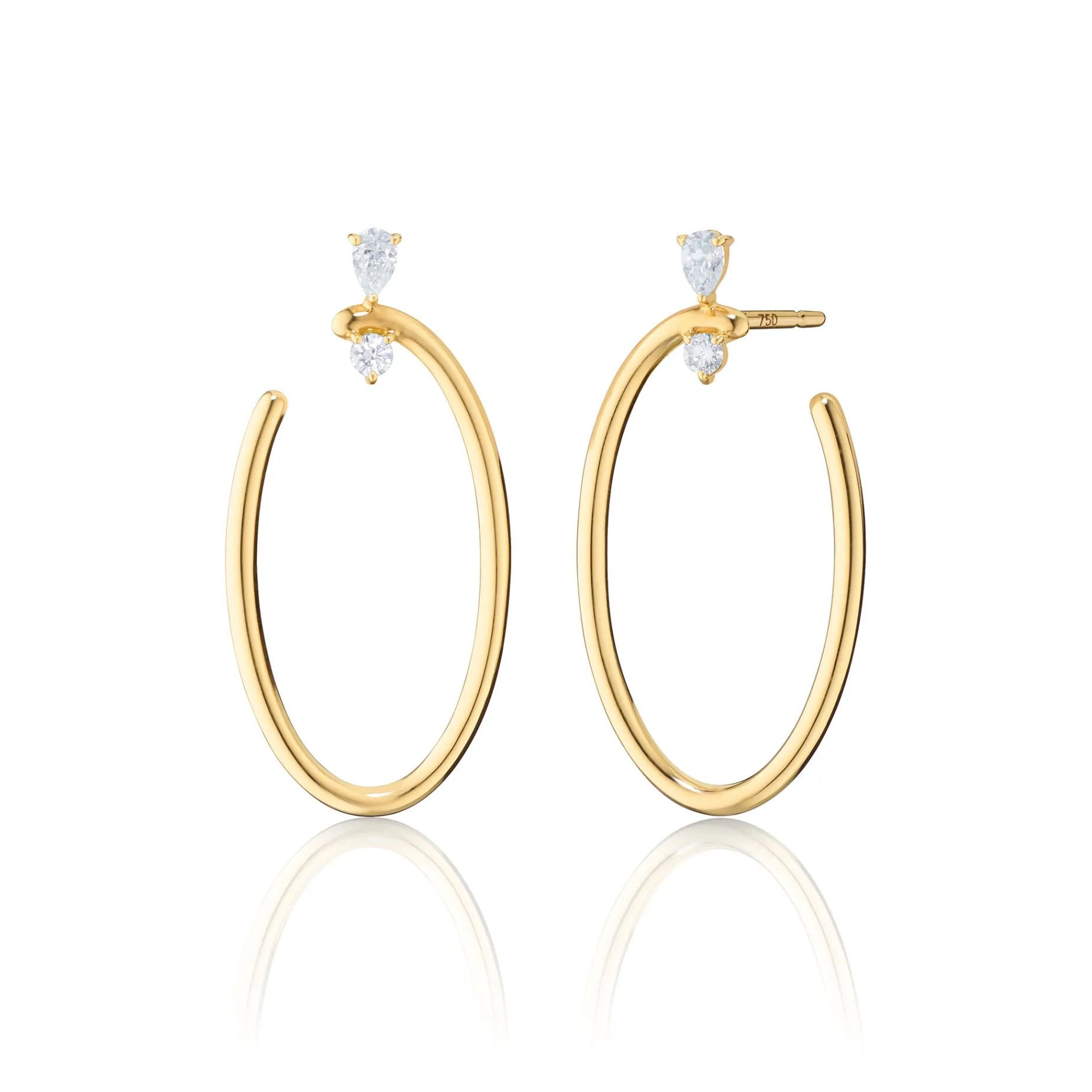18K Gold Large Oval “Galaxy Wrap Hoop” Earrings with White Diamonds