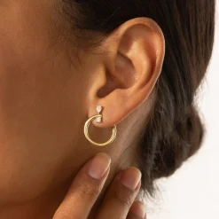 18K Gold Midi "Galaxy Wrap Hoop" Earrings with Diamonds
