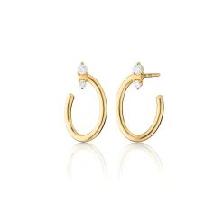 18K Gold Small Oval "Galaxy Wrap Hoop" Earrings with White Diamonds