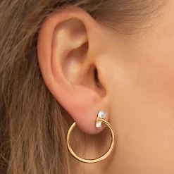 18K Yellow Gold Large "Galaxy Wrap Hoop" Earring with Pearl & White Diamond