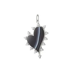Large Black Agate Heart Necklace with White Sapphires