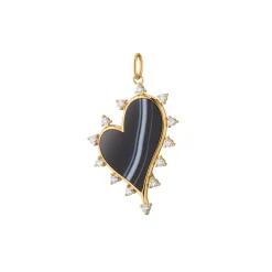 Large Black Agate Heart Necklace with Diamonds