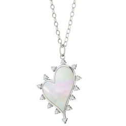 Large Mother of Pearl Heart Necklace with White Sapphires