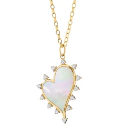 Large Mother of Pearl Heart Necklace with Diamonds