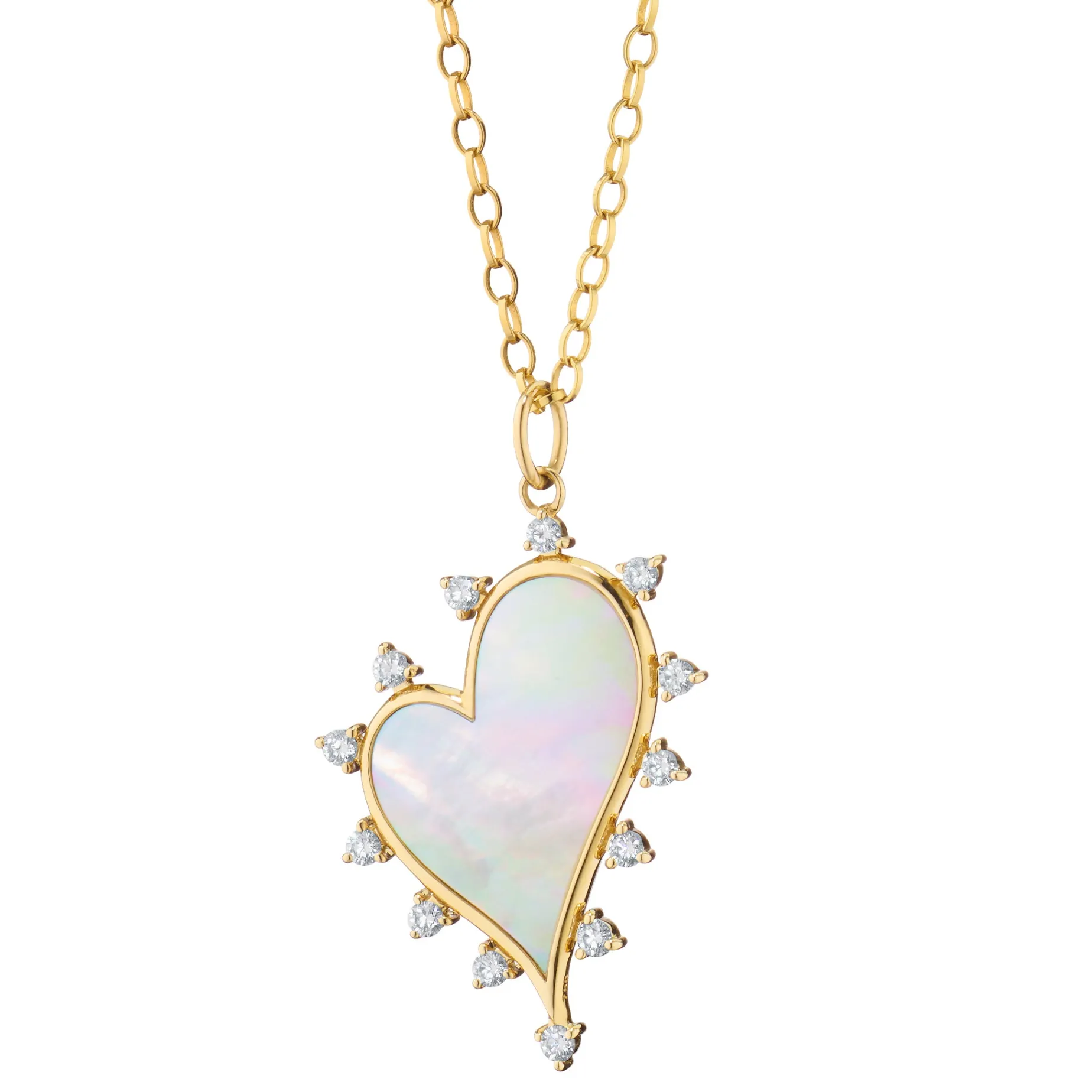 Large Mother of Pearl Heart Necklace with Diamonds
