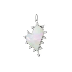 Large Mother of Pearl Heart Necklace with White Sapphires