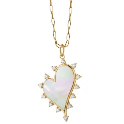 Large Mother of Pearl Heart Necklace with Diamonds