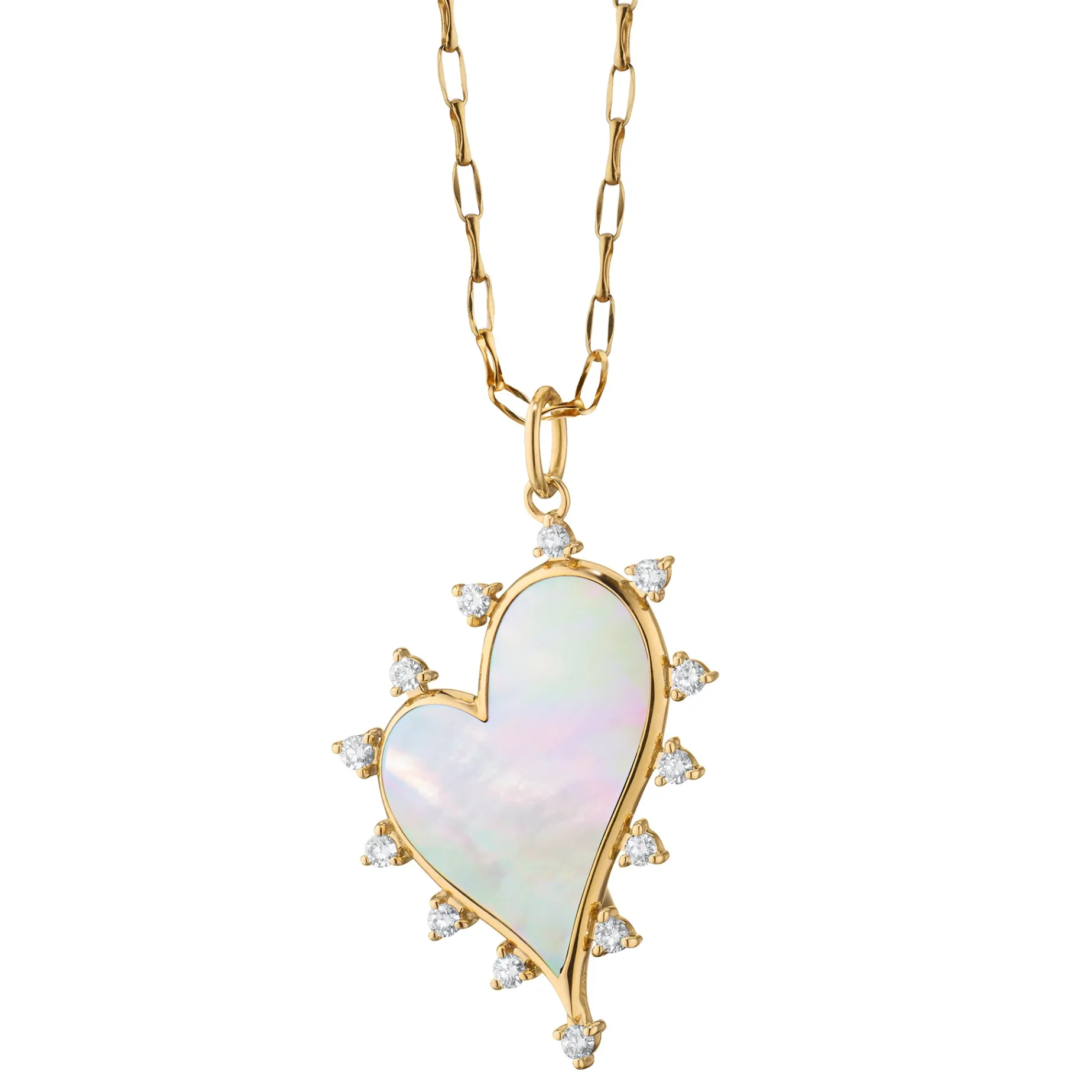 Large Mother of Pearl Heart Necklace with Diamonds