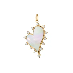 Large Mother of Pearl Heart Necklace with Diamonds