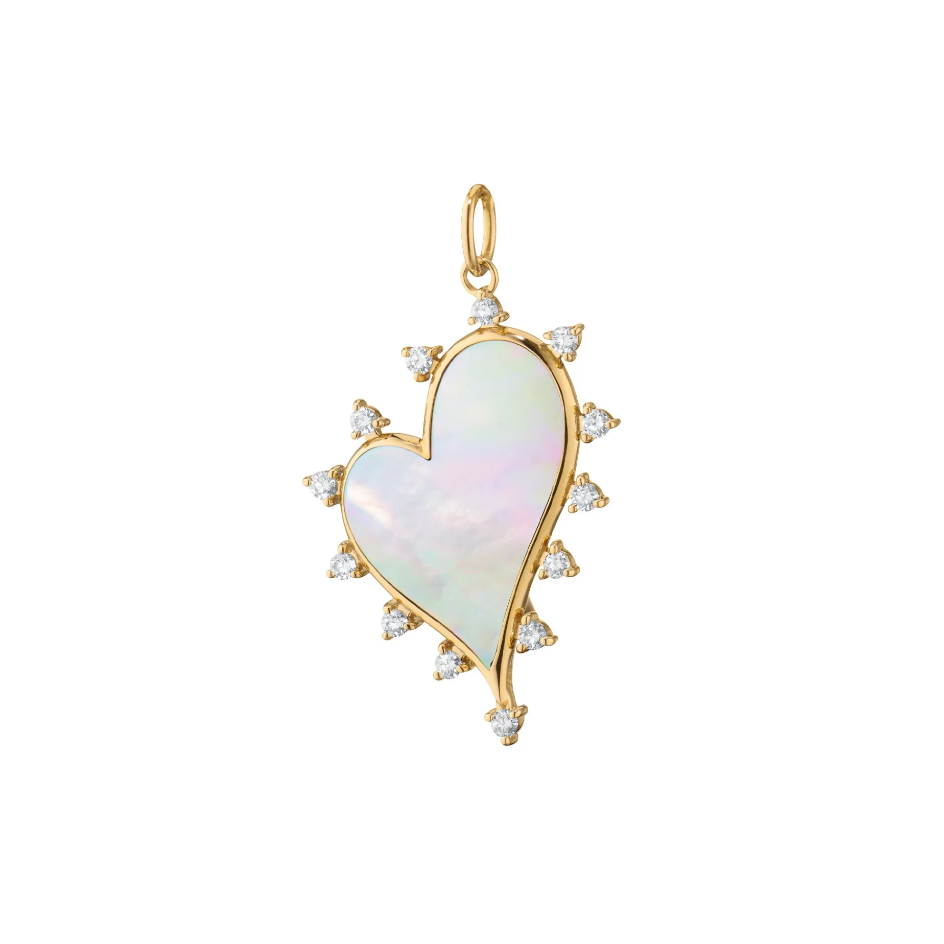 Large Mother of Pearl Heart Necklace with Diamonds