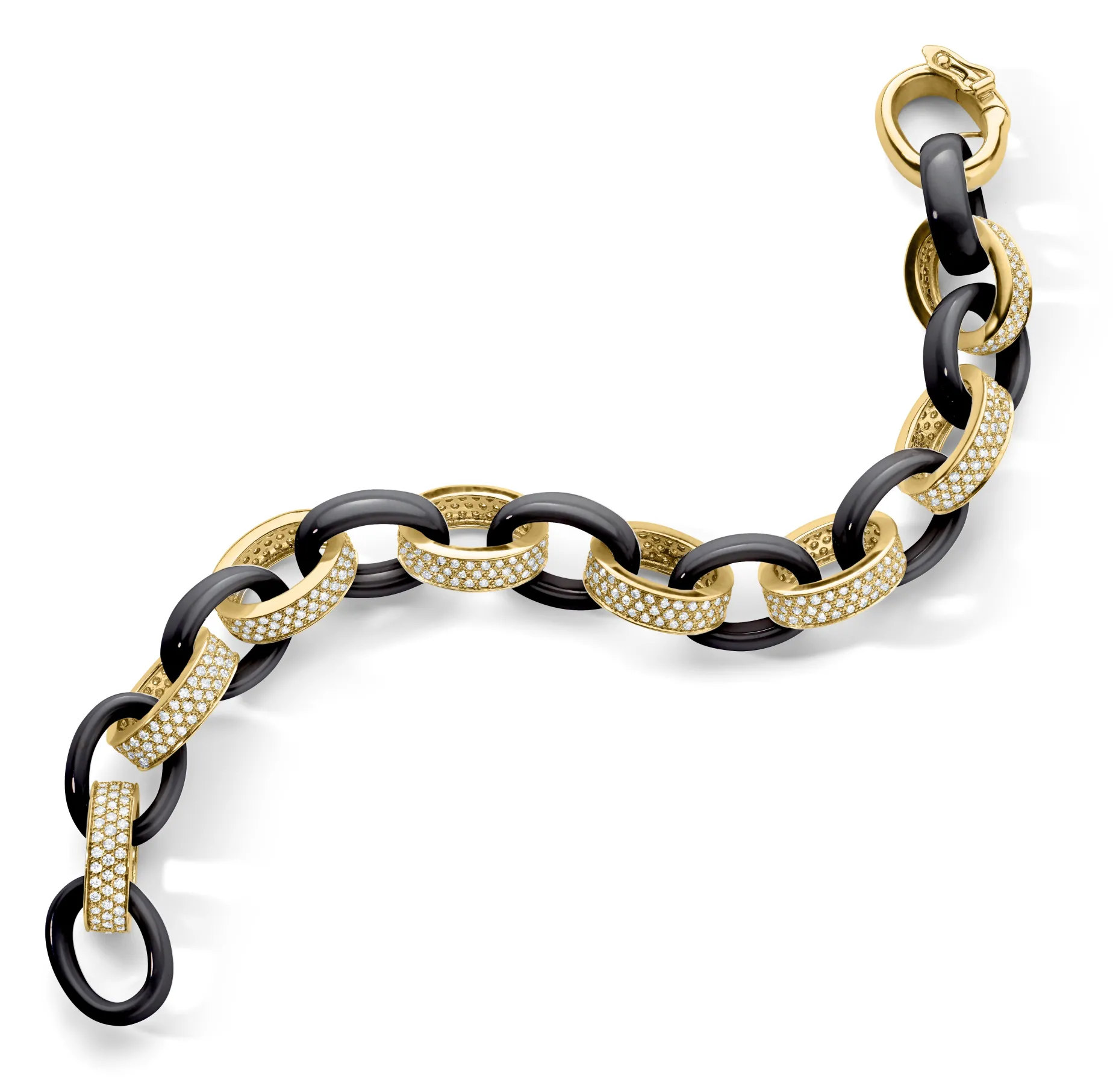 Marilyn Black Ceramic and Pave Diamond Link Bracelet