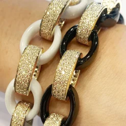 Marilyn Black Ceramic and Pave Diamond Link Bracelet