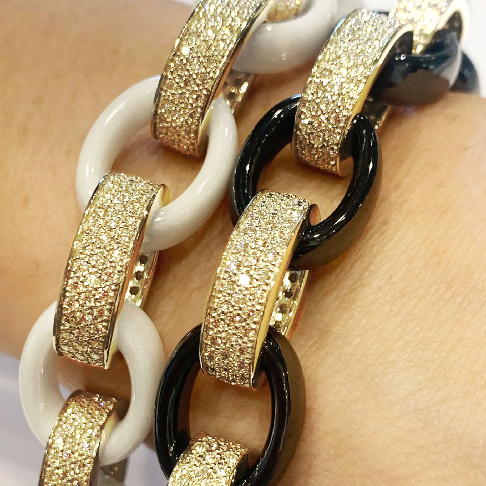 Marilyn Black Ceramic and Pave Diamond Link Bracelet