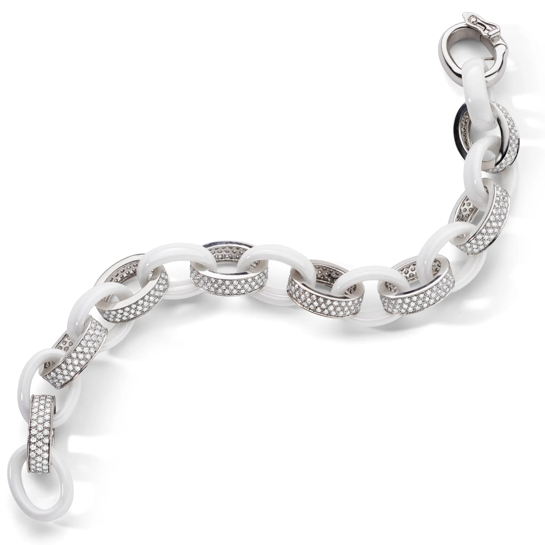 Marilyn White Ceramic and Pave Diamond Link Bracelet
