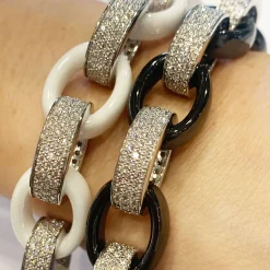 Marilyn White Ceramic and Pave Diamond Link Bracelet