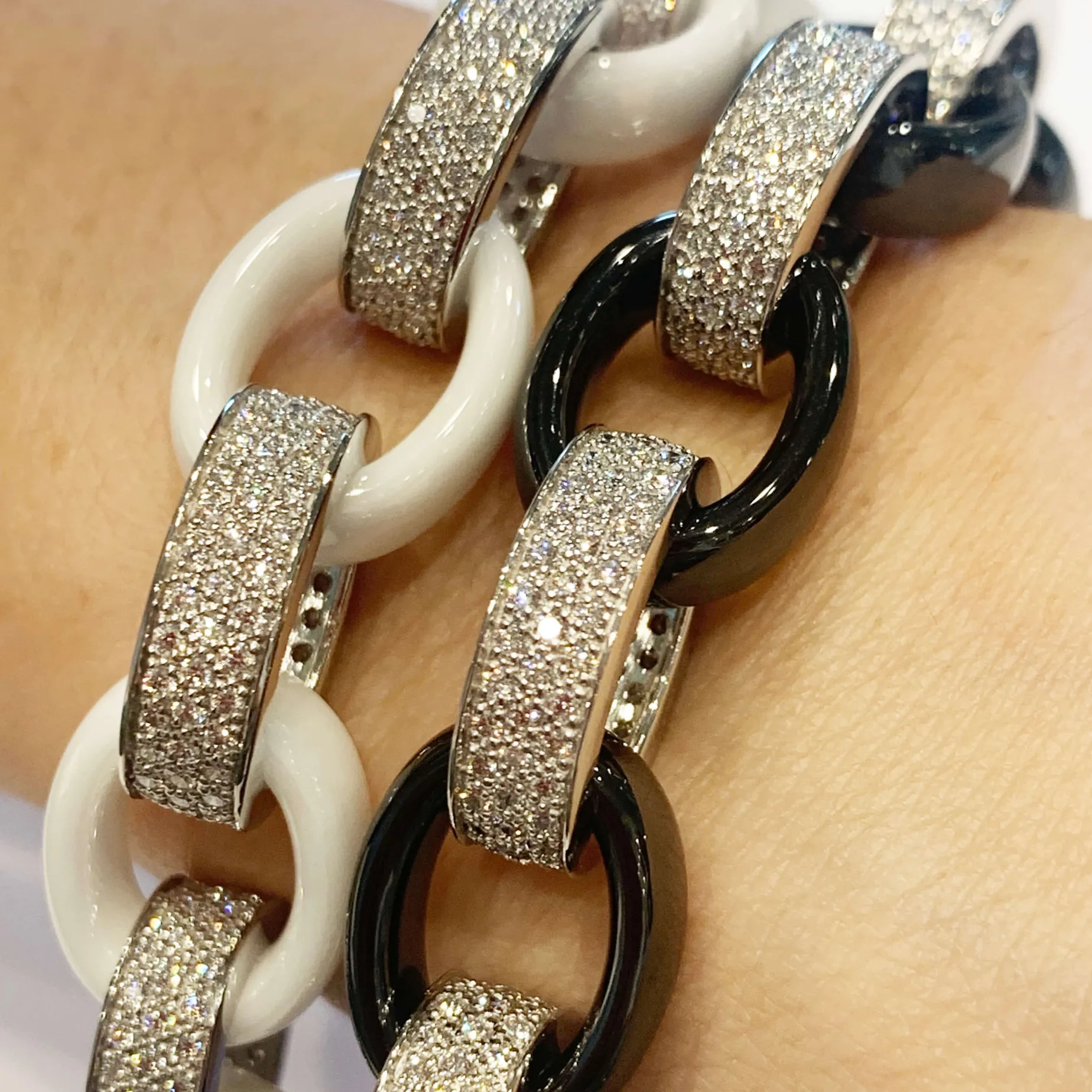 Marilyn White Ceramic and Pave Diamond Link Bracelet