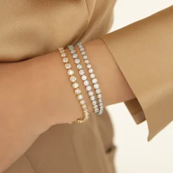 Midi Graduated Round Bezel Set Diamond 18K White Gold Tennis Bracelet
