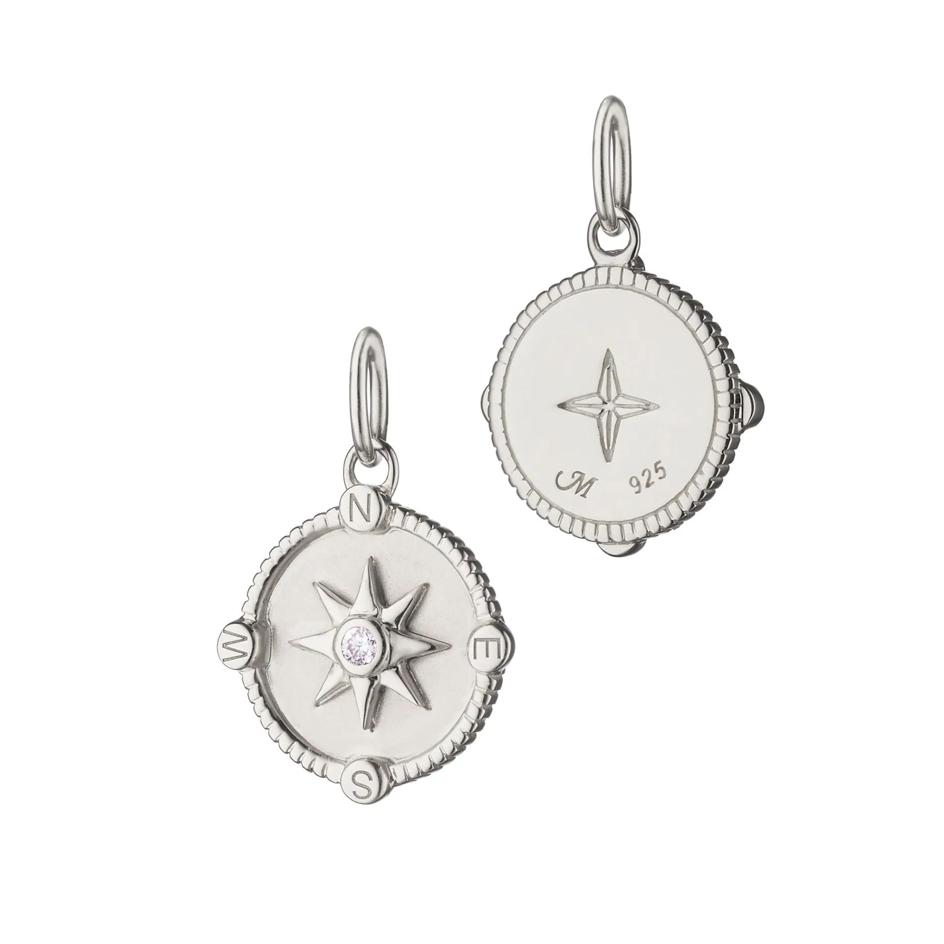 Mini "Adventure" Compass Sterling Silver Charm with Sapphire