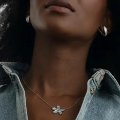 Mother of Pearl and Blue Topaz Doublet Flower Necklace