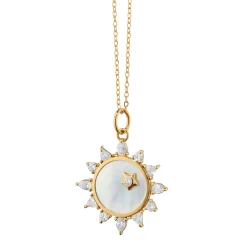 Mother of Pearl Diamond "Happiness" Sun Charm Necklace