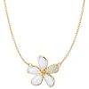 Mother of Pearl Flower Necklace with Pavé White Diamonds