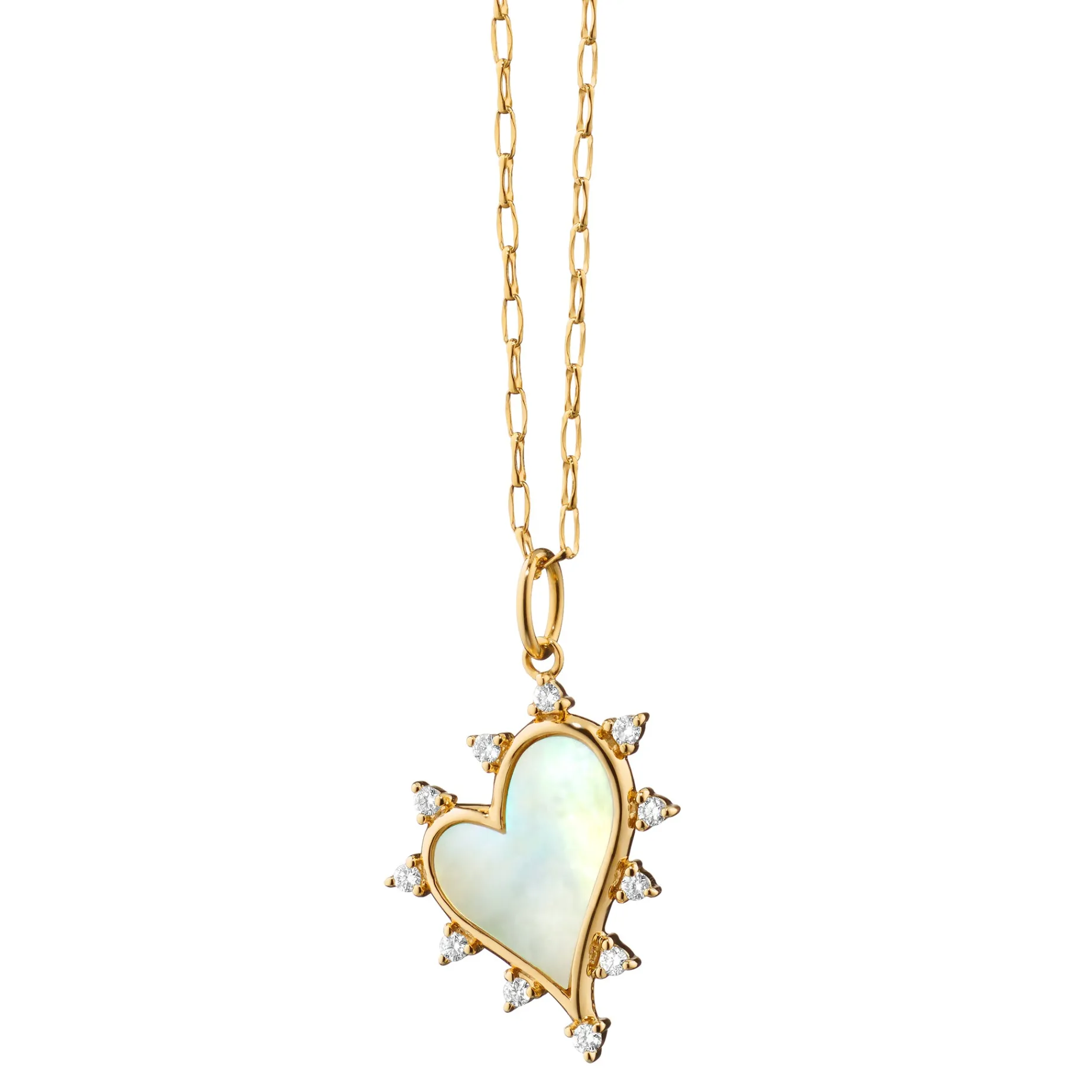 Mother of Pearl Heart Necklace with Diamonds