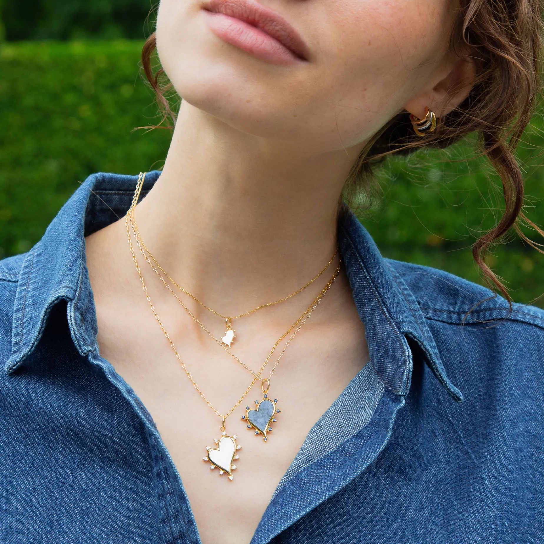 Mother of Pearl Heart Necklace with Diamonds