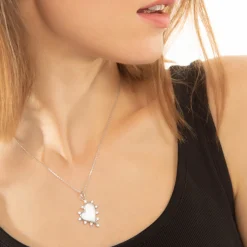 Mother of Pearl Heart Necklace with White Sapphires