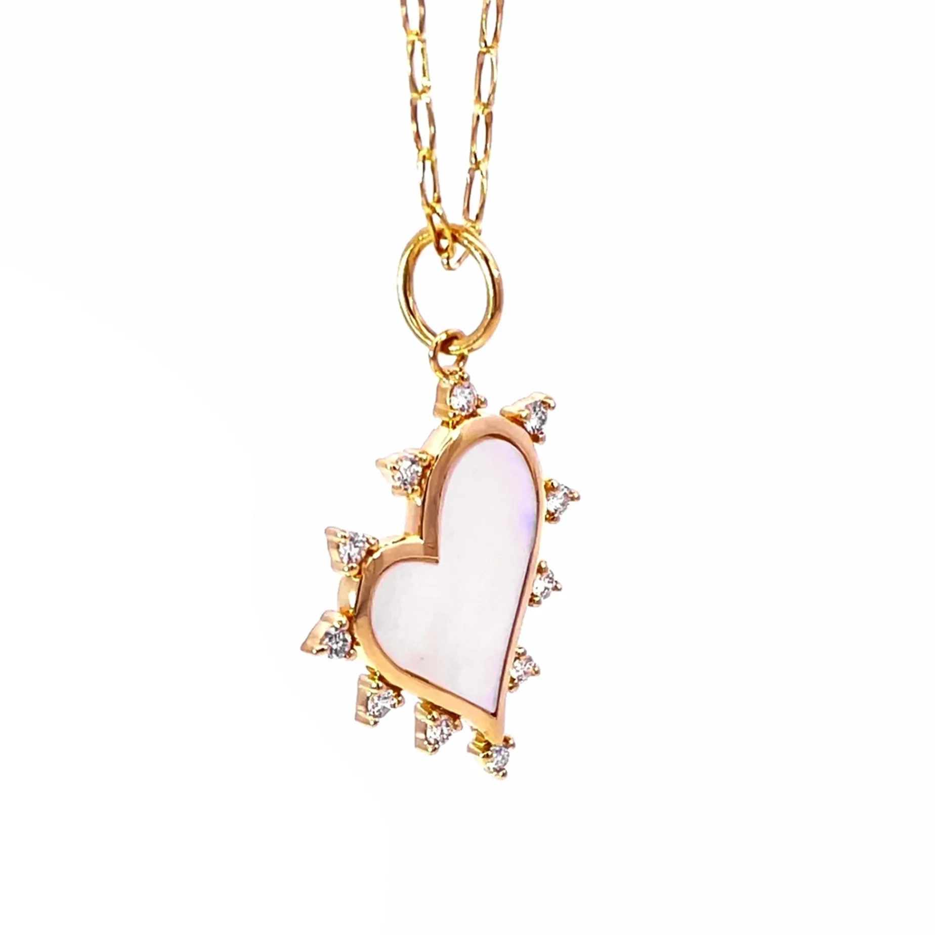 Mother of Pearl Heart Necklace with Diamonds