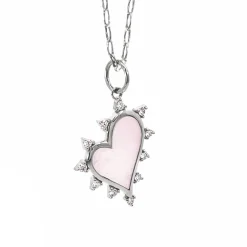 Mother of Pearl Heart Necklace with White Sapphires