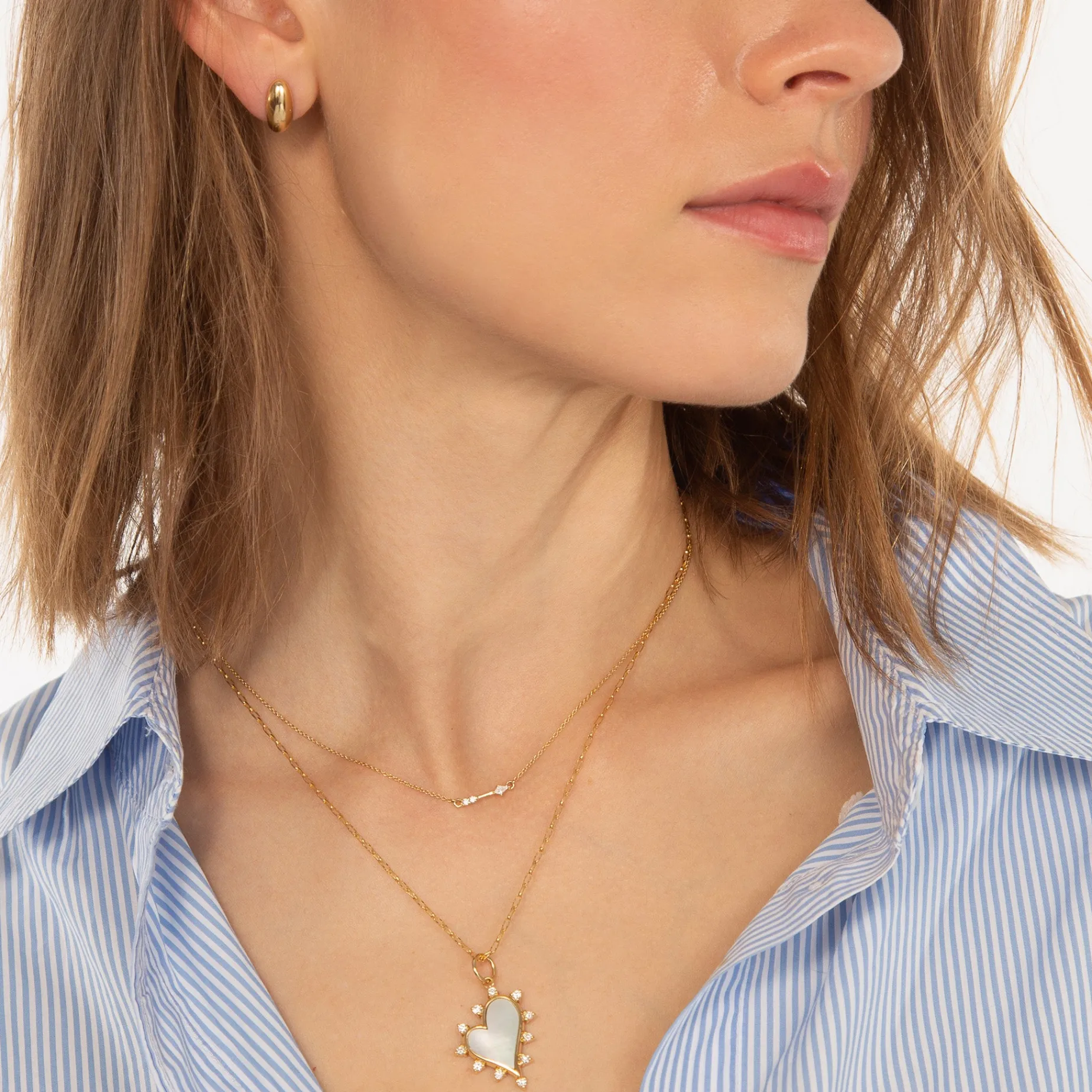 Mother of Pearl Heart Necklace with Diamonds