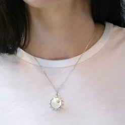 Mother of Pearl Sapphire "Happiness" Sun Charm Necklace