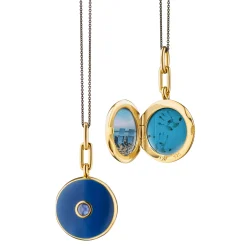 Navy Enamel Vermeil Round Locket with Blue Sapphire