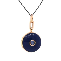 Navy Enamel Vermeil Round Locket with Blue Sapphire