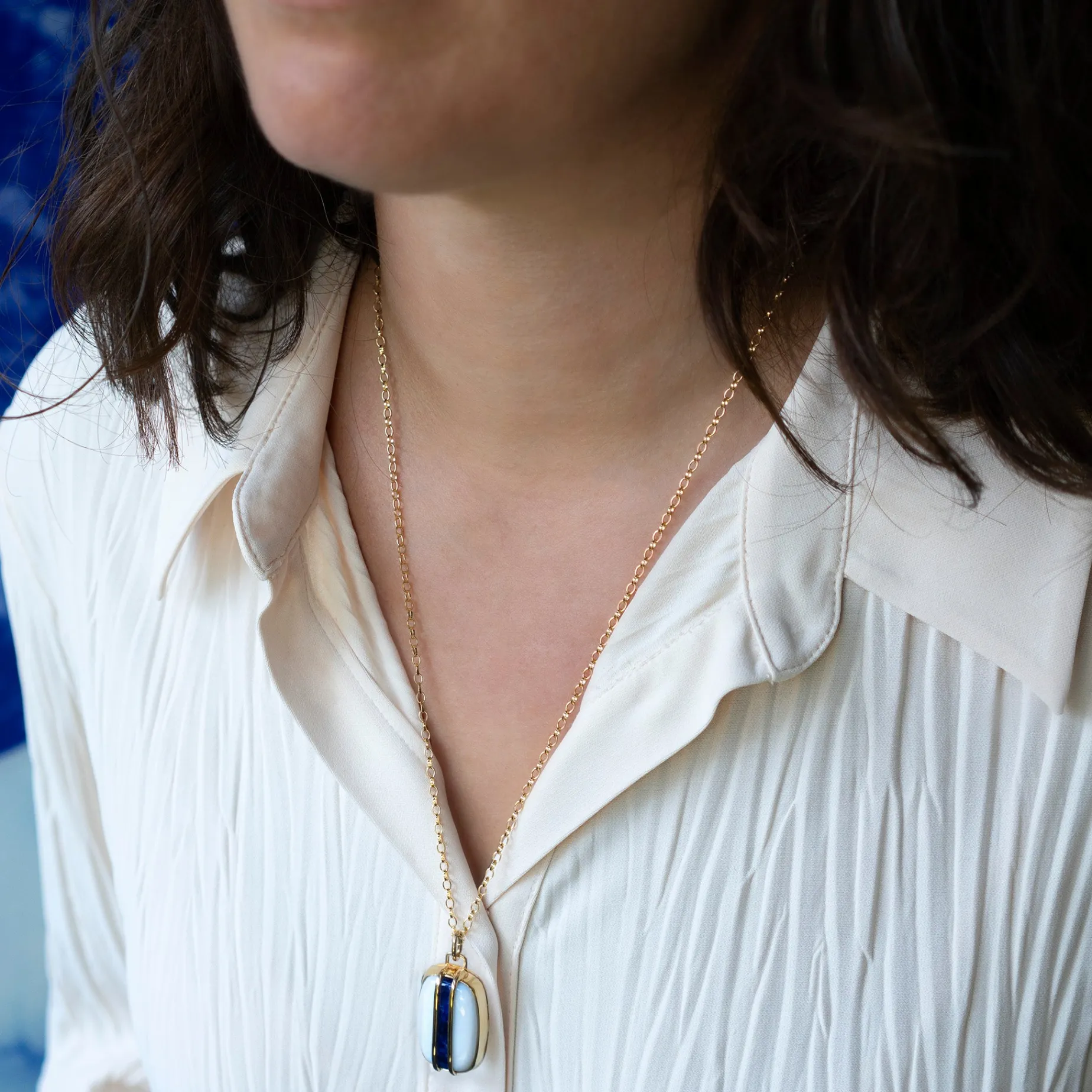One of A Kind Rectangle Locket with Sodalite and White Opal