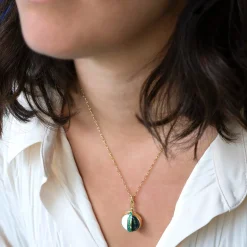 One of A Kind Round Locket with White Opal, Moss Agate and Emerald