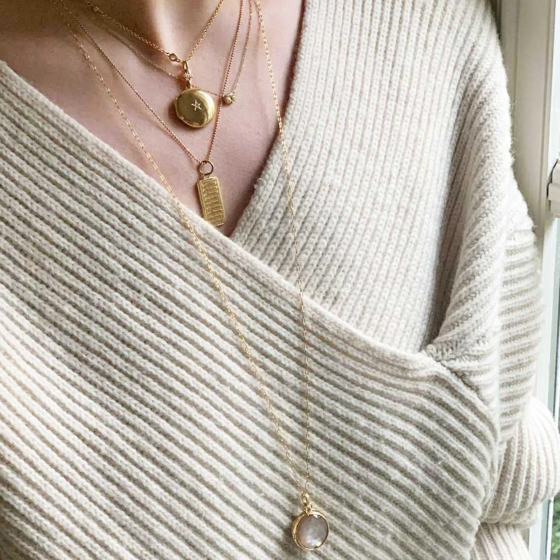 Petite Mother of Pearl Gold Locket Necklace
