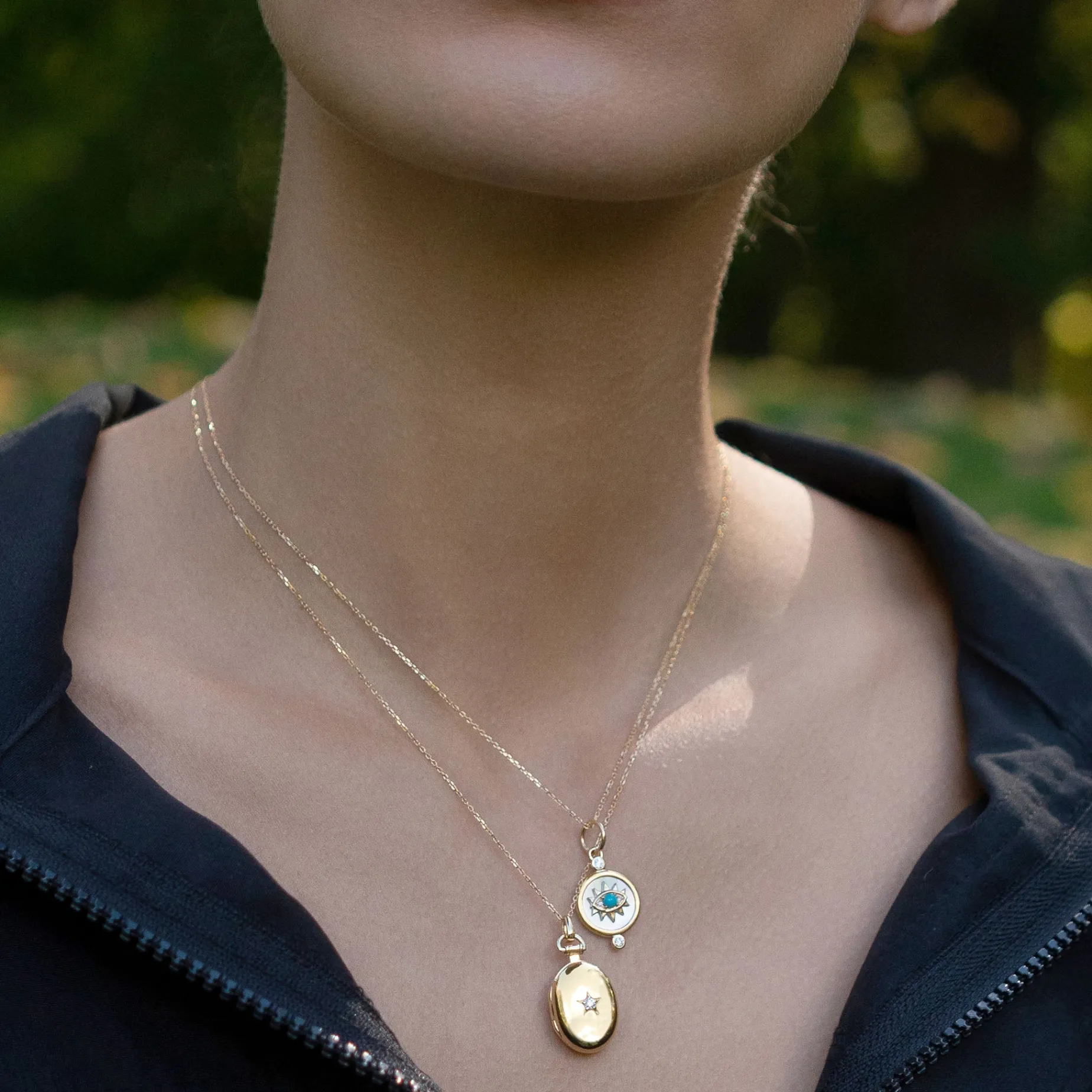Petite Oval "Diamond Star" Gold Locket Necklace