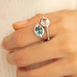 Points North Deep-Set Oval Rock Crystal Ring