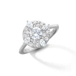 Points North Diamond 18K White Gold Ring with Round and Pear Shaped Diamonds
