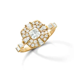 Points North Diamond Ring with Cushion, Baguette and Round Diamonds