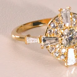 Points North Diamond Ring with Round and Tapered Baguette Diamonds