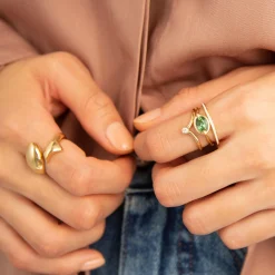 Points North Green Tourmaline Ring with Diamonds in 18K Gold
