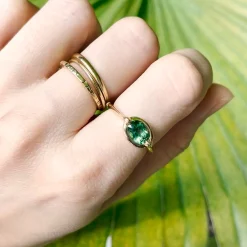 Points North Green Tourmaline Ring with Diamonds in 18K Gold