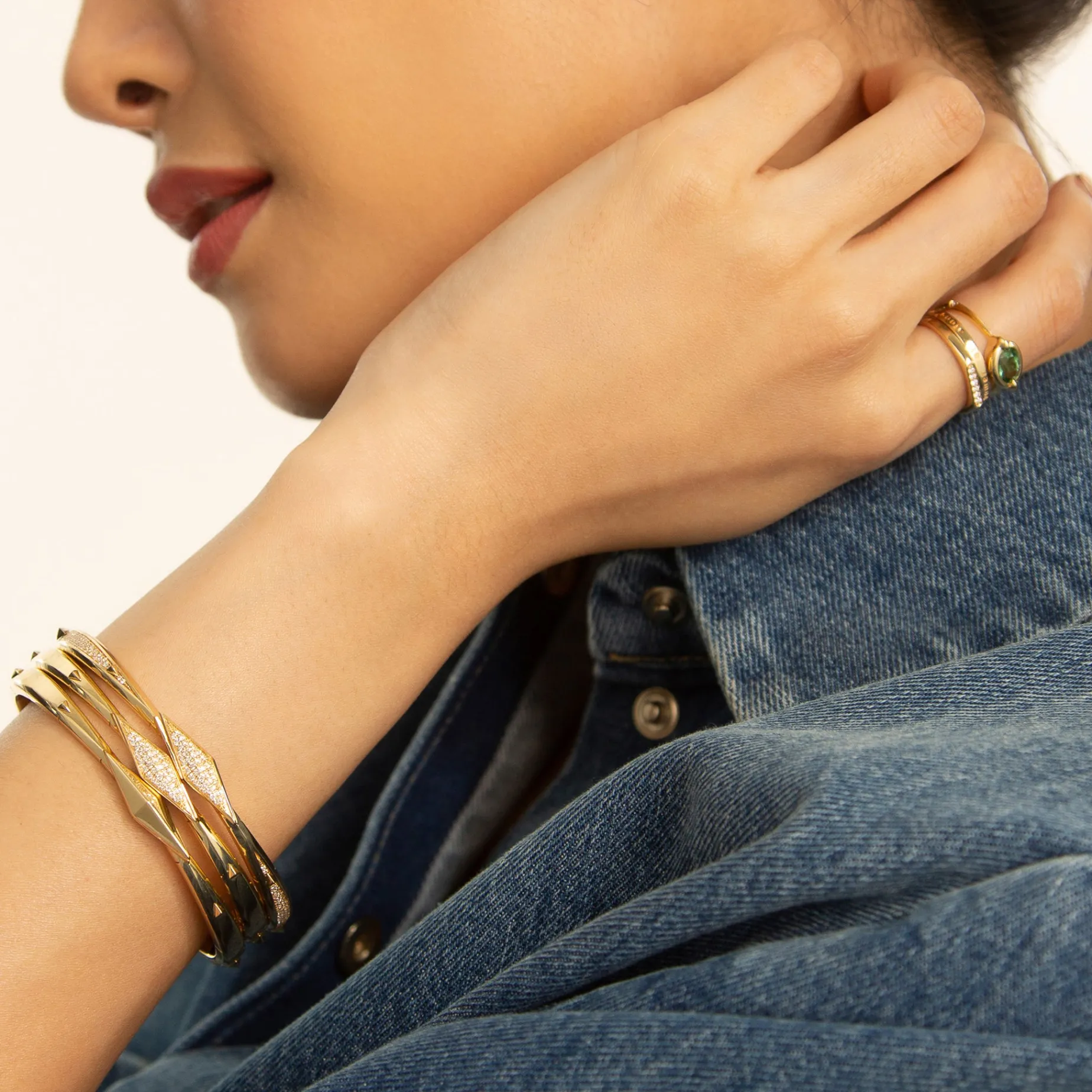 “Points North” 18K Yellow Gold Pavé Diamond Cuff