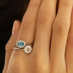 Points North Round Rock Crystal Ring with White Sapphires