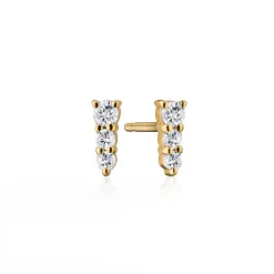 Reclaimed 18K Yellow Gold and Diamond Earrings, 3 Diamonds